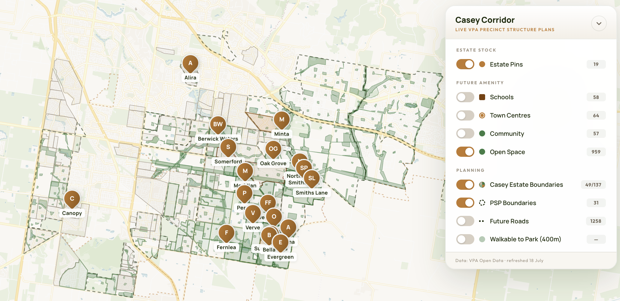 Catchment map view captured from the actual Dirt Data dashboard